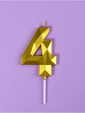 Свеча в торт на шпажке «Грань», цифра 4, золотая, 9 см, ГИГАНТ