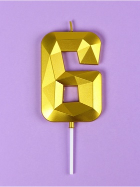 Свеча в торт на шпажке «Грань», цифра 6, золотая, 9 см, ГИГАНТ