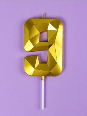 Свеча в торт на шпажке «Грань», цифра 9, золотая, 9 см, ГИГАНТ