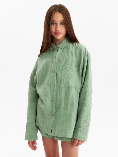 Рубашка из муслина для девочки KAFTAN, зелёная, рост 146 см