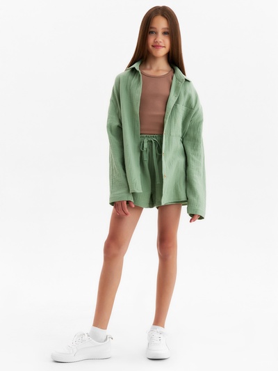 Рубашка из муслина для девочки KAFTAN, зелёная, рост 158 см
