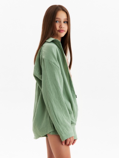 Рубашка из муслина для девочки KAFTAN, зелёная, рост 164 см