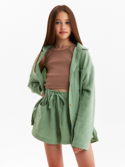 Рубашка из муслина для девочки KAFTAN, зелёная, рост 164 см