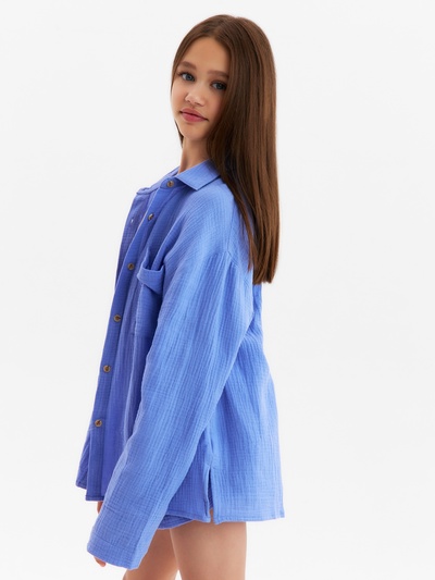 Рубашка из муслина для девочки KAFTAN, синяя, рост 134 см