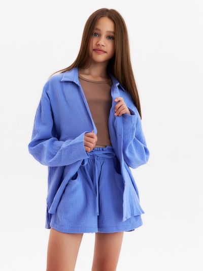 Рубашка из муслина для девочки KAFTAN, синяя, рост 134 см