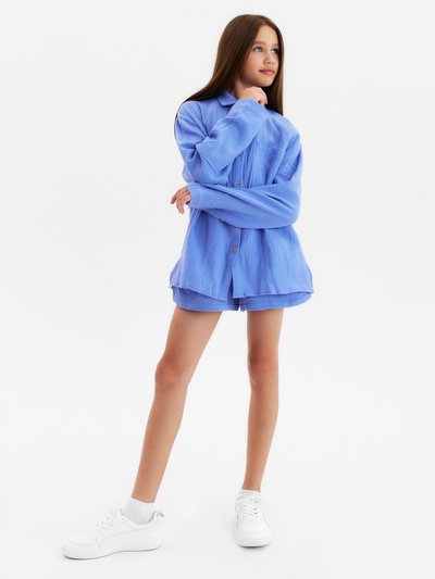 Рубашка из муслина для девочки KAFTAN, синяя, рост 134 см