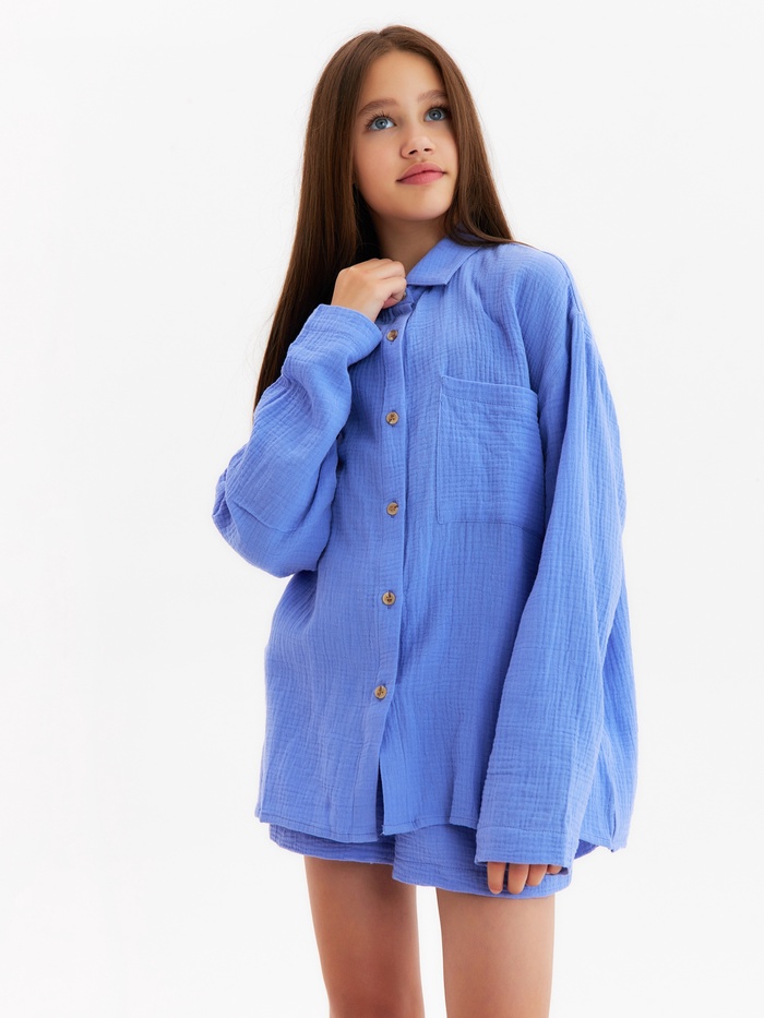 Рубашка из муслина для девочек KAFTAN, рост 140 см, фиолетовая - Фото 1