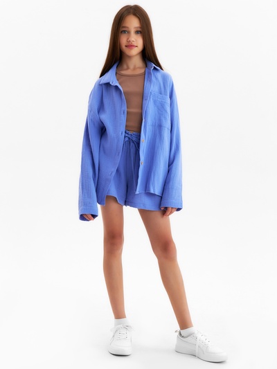 Рубашка из муслина для девочки KAFTAN, синяя, рост 152 см