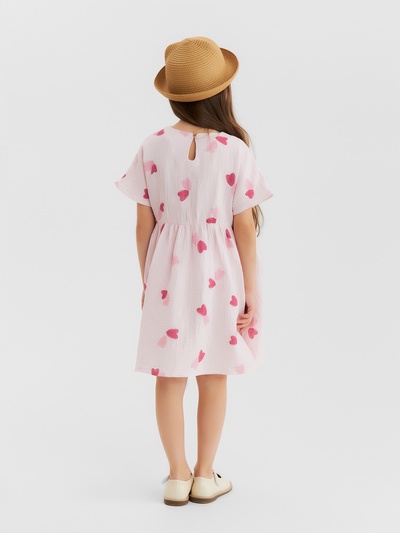 Платье из муслина для девочки KAFTAN «Сердечки», розовое, рост 122 см