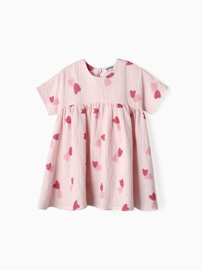 Платье из муслина для девочки KAFTAN «Сердечки», розовое, рост 122 см