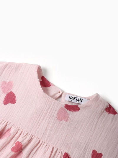 Платье из муслина для девочки KAFTAN «Сердечки», розовое, рост 122 см