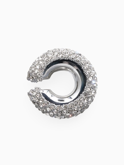 Серьга кафф «Бублик», малые стразы, белые в серебре