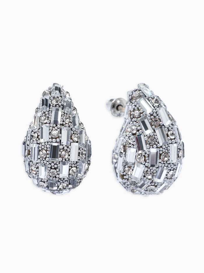 Серьги со стразами «QF. Капля блеск», белые в серебре