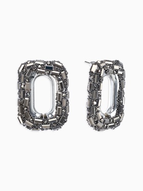 Серьги со стразами QF «Блеск», мягкий прямоугольник, серые в серебре  (артикул 10826484)  большой выбор товаров оптом и в розницу по низким ценам с доставкой