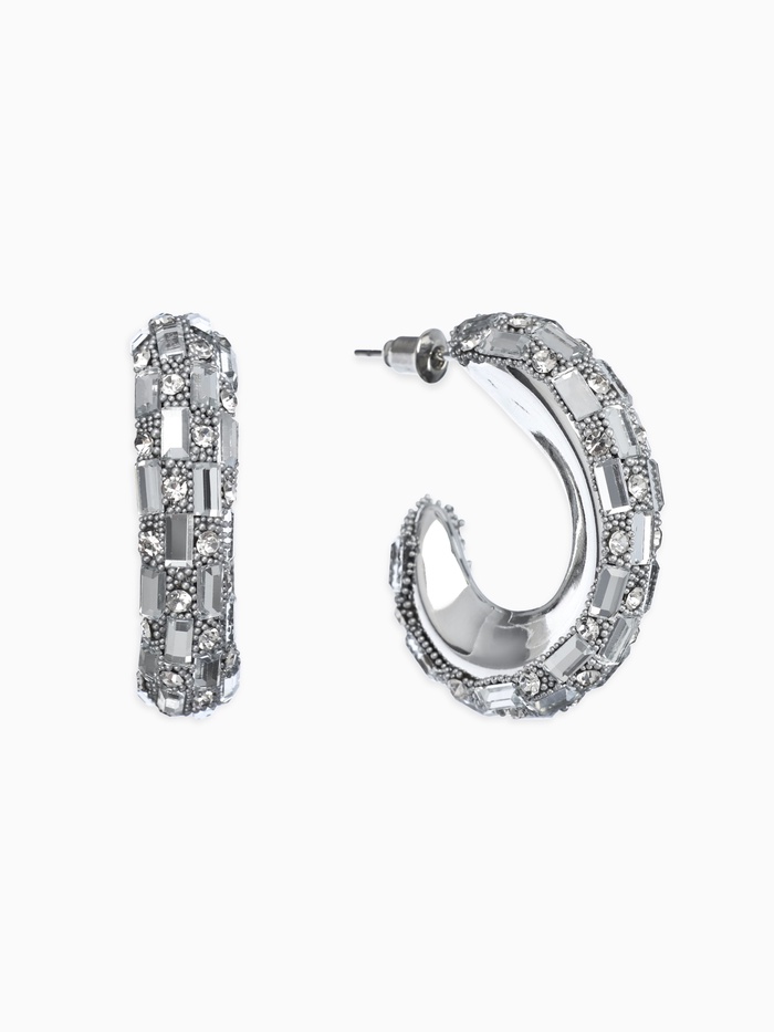 Серьги со стразами QF «Блеск» прямоугольники, 3.5×3×1 см, белый в серебре