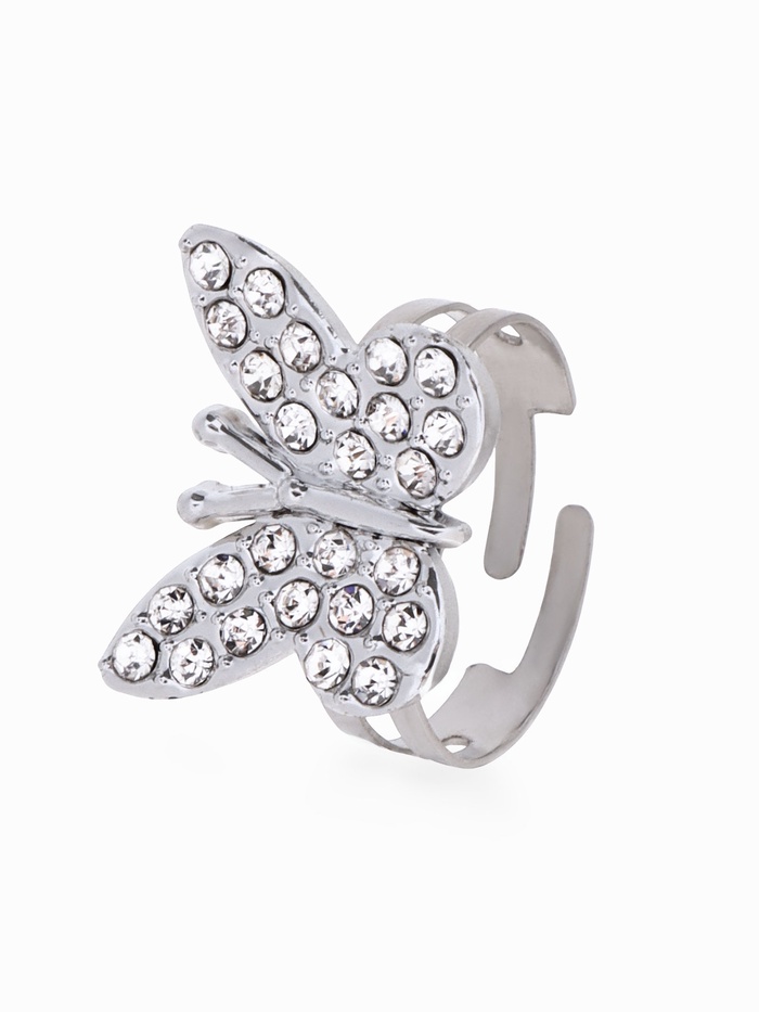 Кольцо «Выбражулька. Бабочка», стразы, белое в серебре, безразмерное