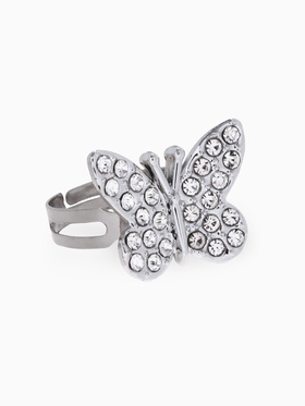 Кольцо детское "Выбражулька" бабочка стразы, цвет белый в серебре, безразмерное (36 шт)