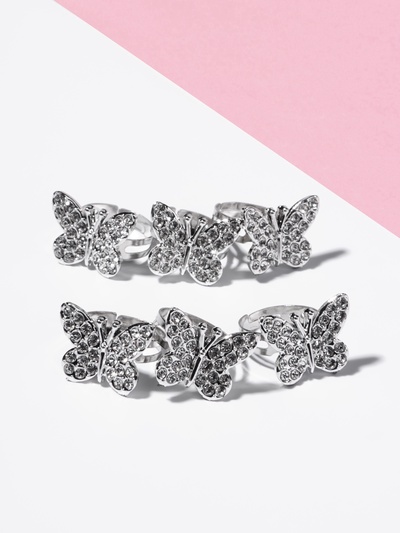 Кольцо «Выбражулька. Бабочка», стразы, белое в серебре, безразмерное