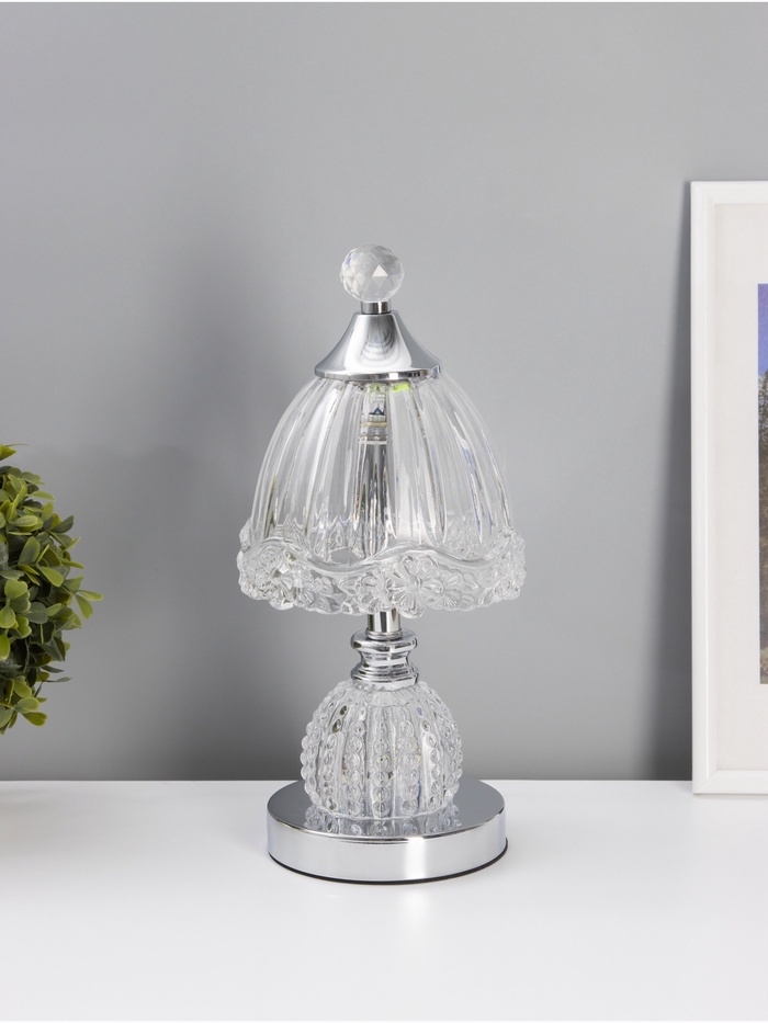 Светильник настольный RISALUX «Переливы», интерьерный, LED, 10 Вт, ночник 3 Вт, хром, 13.5×13.5×33 см - Фото 1