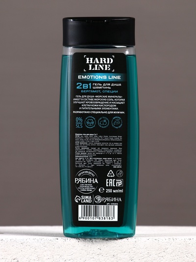 Гель для душа и шампунь 2 в 1 «Морские минералы», 250 мл, аромат бергамот и специи, HARD LINE