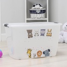 УЦЕНКА Контейнер для хранения без крышки «Зверята», 56 л, 60×40×36 см, на колёсах, прозрачный - Фото 1