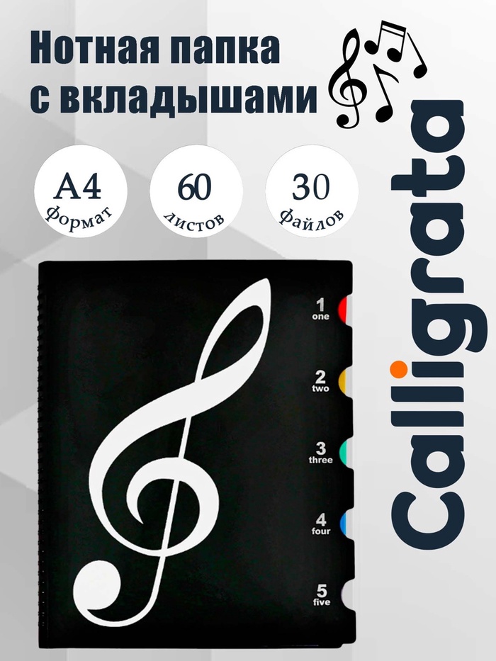 Нотная папка - 30 файлов 60 листов черная - Фото 1