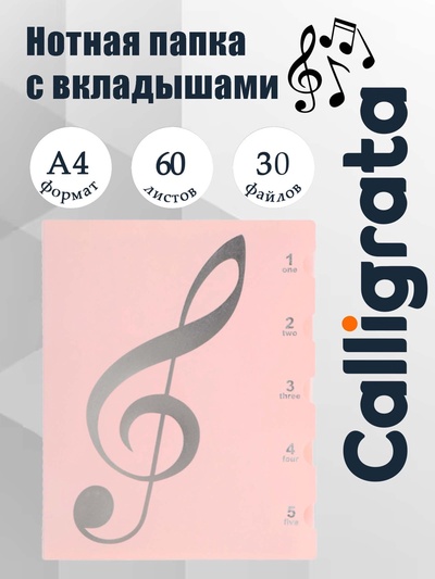 Нотная папка - 30 файлов 60 листов розовая