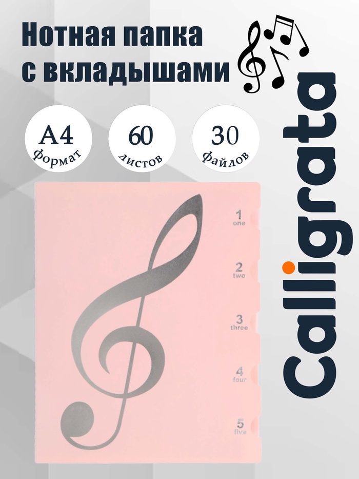 Нотная папка - 30 файлов 60 листов розовая - Фото 1