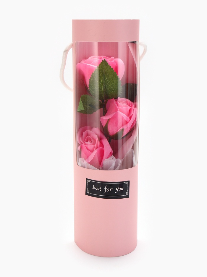 Подарочный букет из трех мыльных роз в колбе, розовые - Фото 1