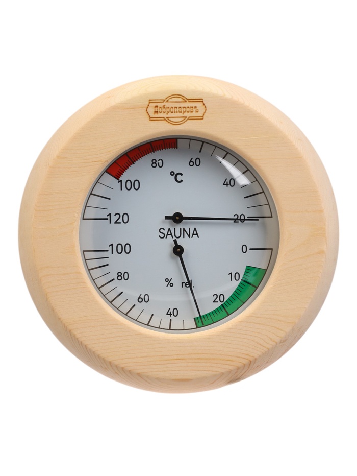 Термометр - гигрометр для бани и сауны «Круглый», деревянный, «Добропаровъ» - Фото 1