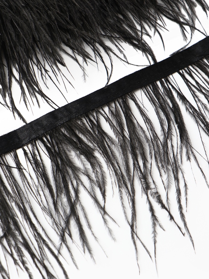 Перья декоративные на ленте, чёрные, 10 м ± 0.5 м, шир 8-10 см - Фото 1