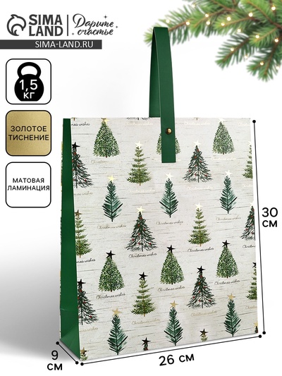 Пакет подарочный новогодний ламинированный «Новогодняя звезда», M 30×26×9 см