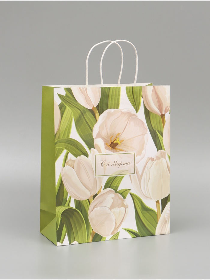 Пакет подарочный крафт, «С 8 Марта» 25×12×32 см