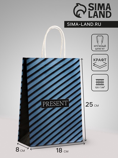 Пакет подарочный крафт Present, 18×8×25 см