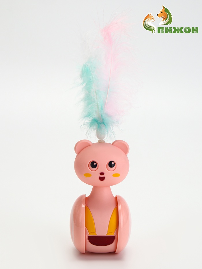 Игрушка-неваляшка с пером, 11×6 см, с местом под лакомство, пластик, цвет МИКС - Фото 1