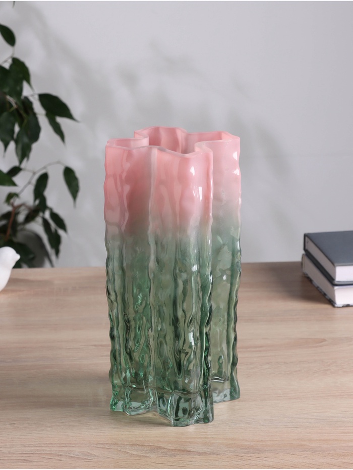 Ваза «Кимберли», 25×12 см, стекло, зелёная, розовая - Фото 1