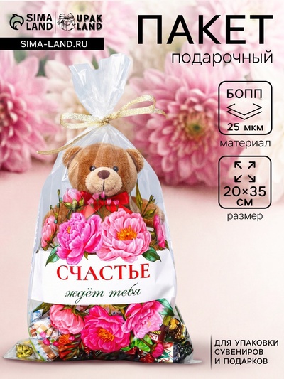 Пакет фасовочный БОПП, «Счастье ждет тебя», для сладостей и подарков, 20×35 см