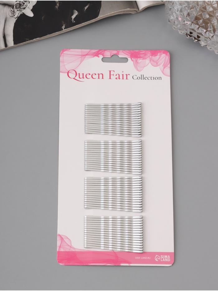 Невидимки для волос QF «Валери», набор 60 шт., 4.5 см, серебро - Фото 1