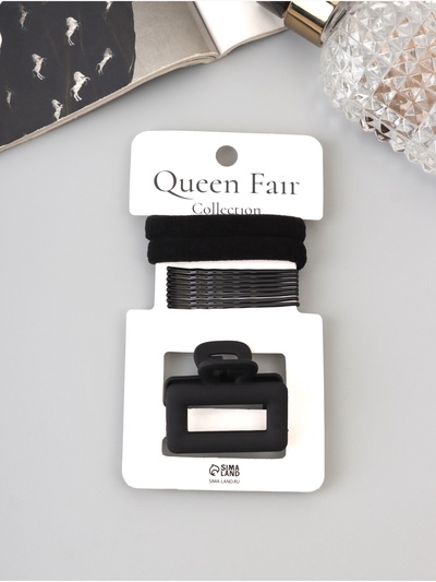 Набор для волос QF «Вивьен», 2 резинки 5.5 см, 8 невидимок 5.5 см, краб 4 см, классика, чёрный