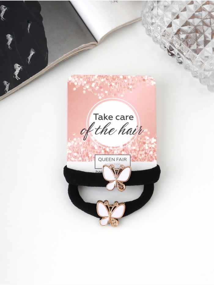 Резинки для волос QF «Грейс», набор 2 шт., бабочка, 3.5 см, чёрные - Фото 1