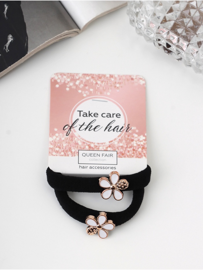 Резинки для волос QF «Грейс», набор 2 шт., цветок, 3.5 см, чёрные - Фото 1