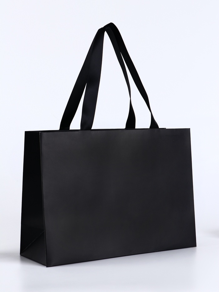 Пакет подарочный ламинированный горизонтальный «чёрный», 28×20×10 см - Фото 1