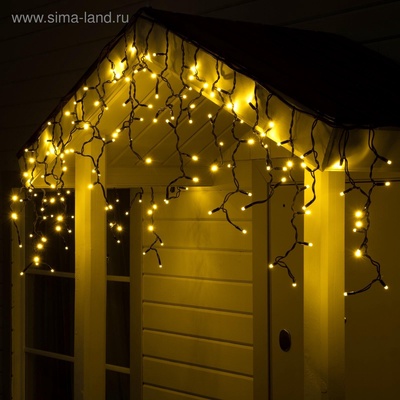 УЦЕНКА Гирлянда «Бахрома», 3×0.6 м, IP65, УМС, 108 LED, 220 В, тёмная нить каучук, свечение тёплое белое