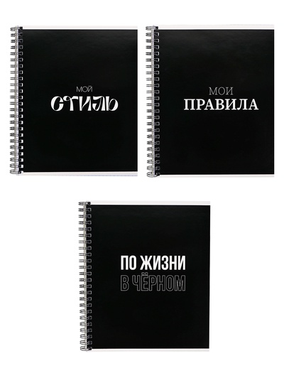 Тетрадь 96 листов в клетку, на гребне «Фразы на черном», белые листы, МИКС