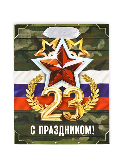 Пакет подарочный ламинированный «23 февраля», S 12×15×5.5 см