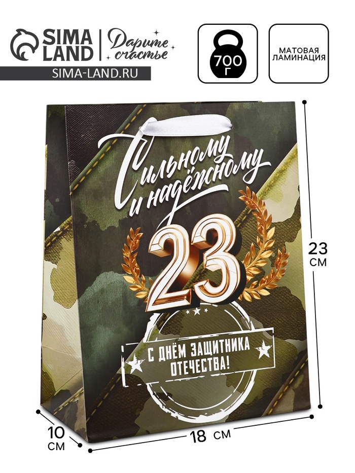 Пакет подарочный ламинированный «23 февраля», MS 18×23×10 см