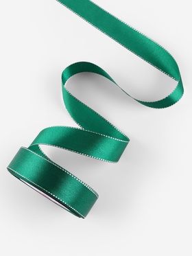 Лента атласная, с серебряным люрексом, 25 мм, 23±1 м, зелёная №168 (комплект 2 шт)