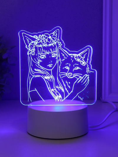Светильник 3D RISALUX «Лисица», LED-ночник, RGB, от сети, 9.5×16.7×18.5 см