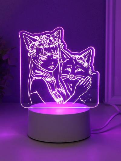 Светильник 3D RISALUX «Лисица», LED-ночник, RGB, от сети, 9.5×16.7×18.5 см