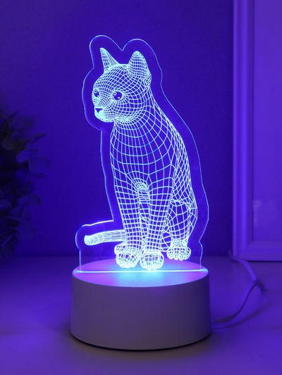 Светильник 3D RISALUX «Кошка», LED-ночник, RGB, от сети, 9.5×8.2×17 см